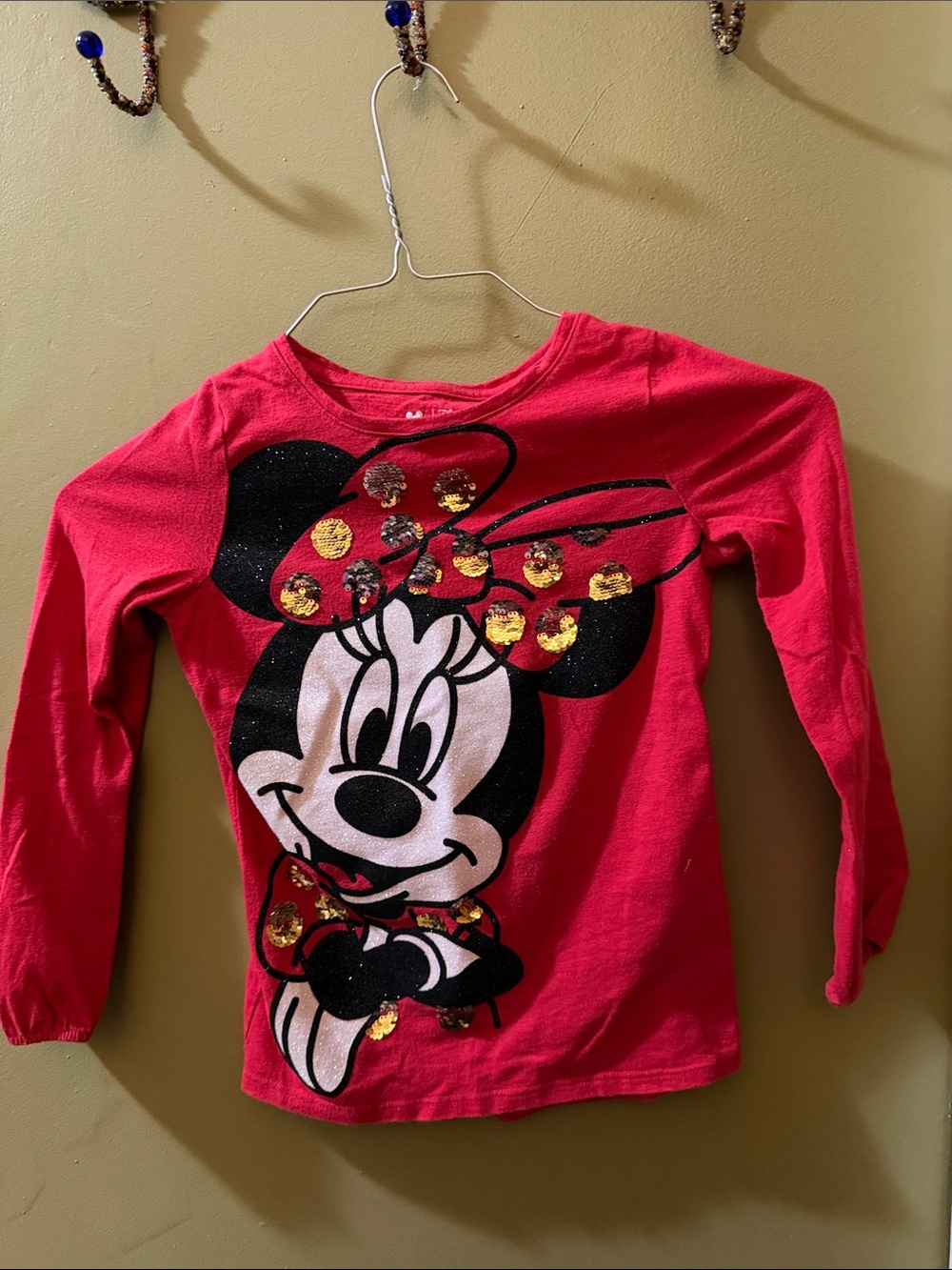 Disney Red Minnie Mouse Sequin Long-Sleeve Tee